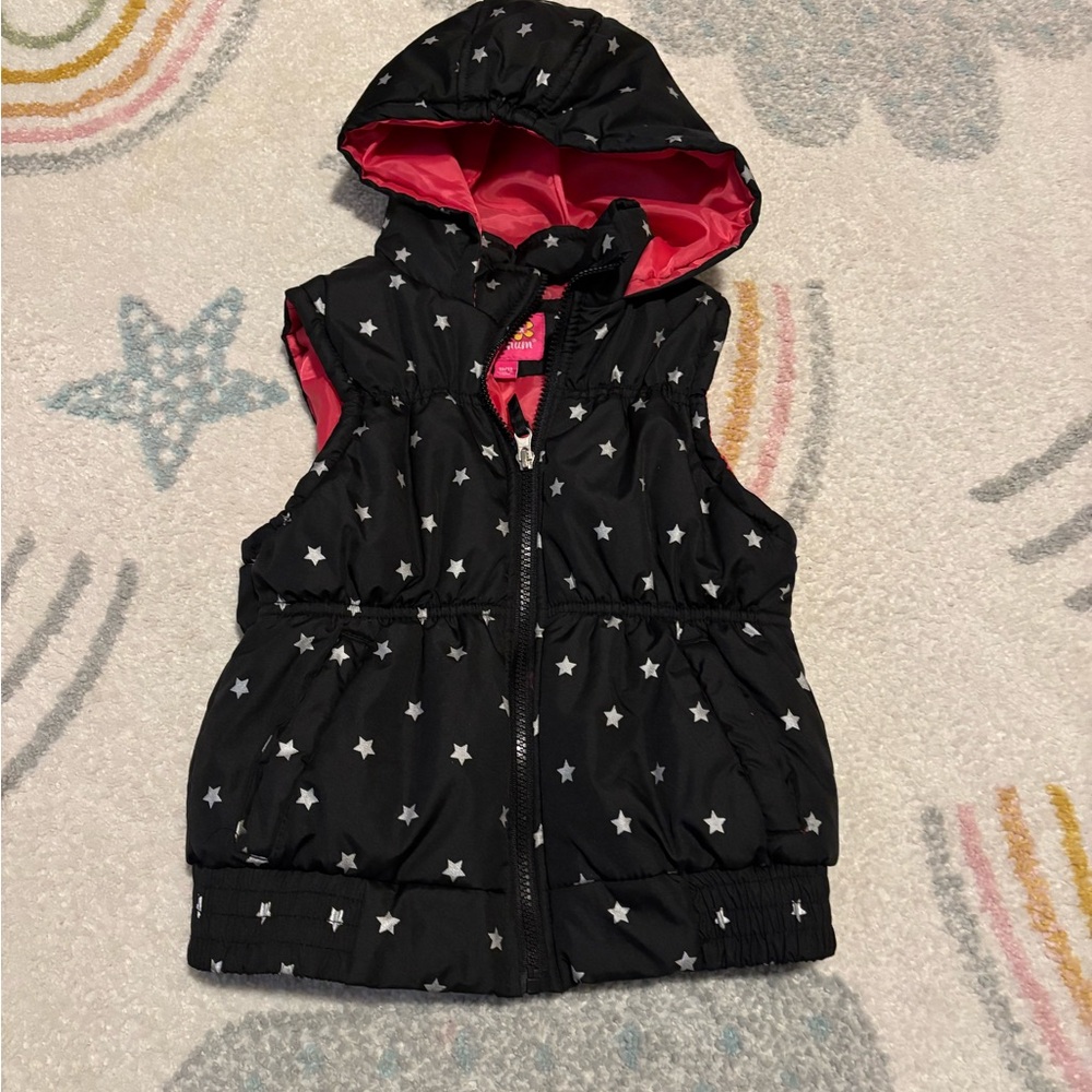 Girls 10/12 Pink Platinum Black Star Vest with Pink Interior